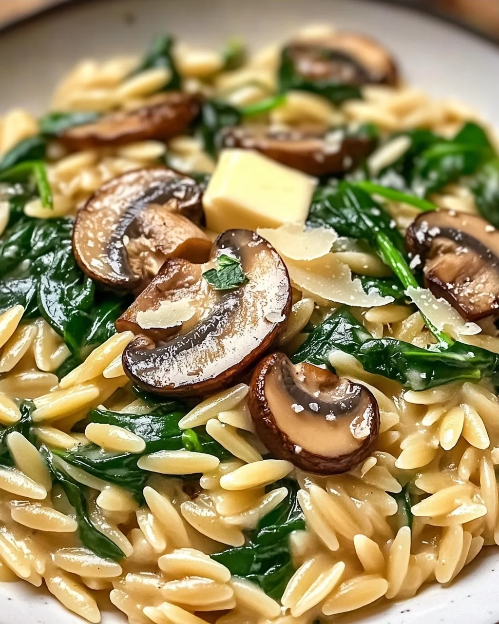 Cremiges Orzo Gericht mit Pilzen & Spinat: Dein Favorit!