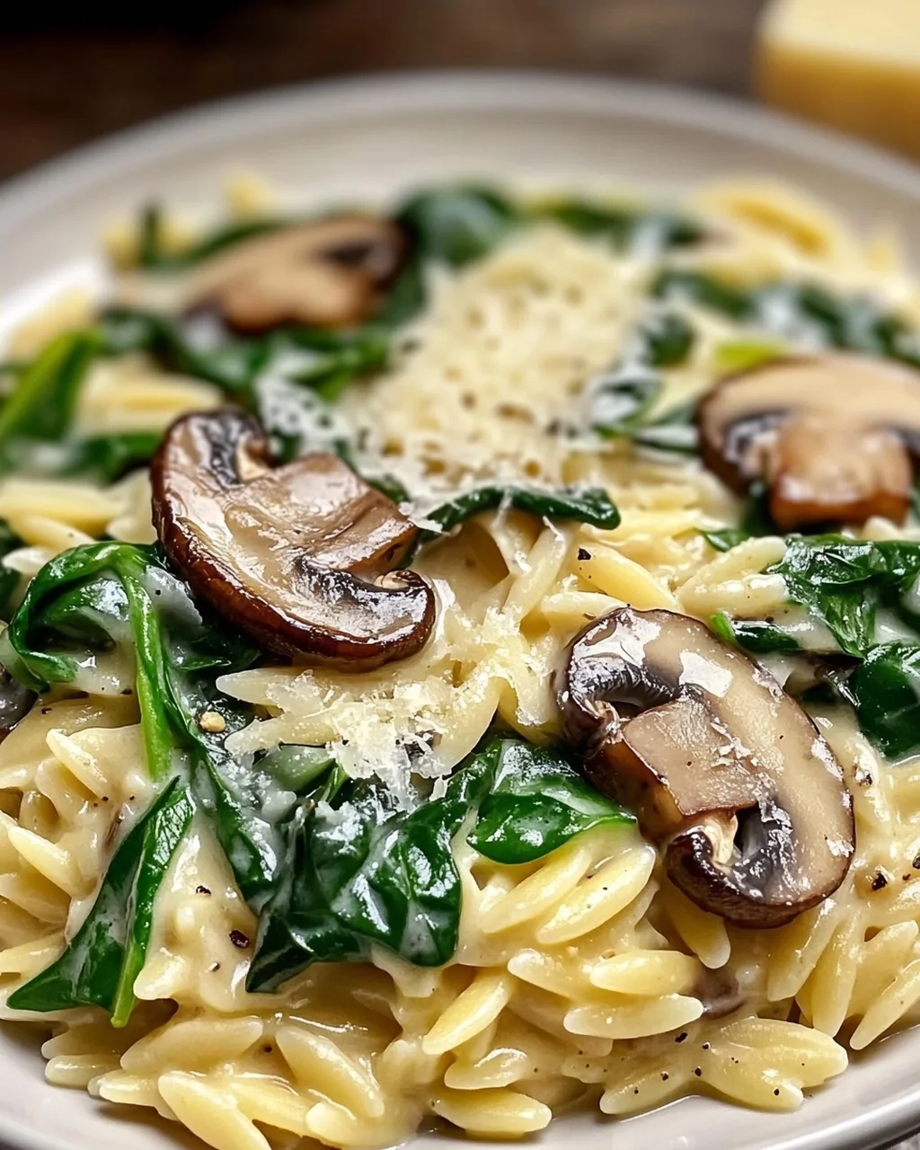 Cremiges Orzo Gericht mit Pilzen & Spinat: Dein Favorit!