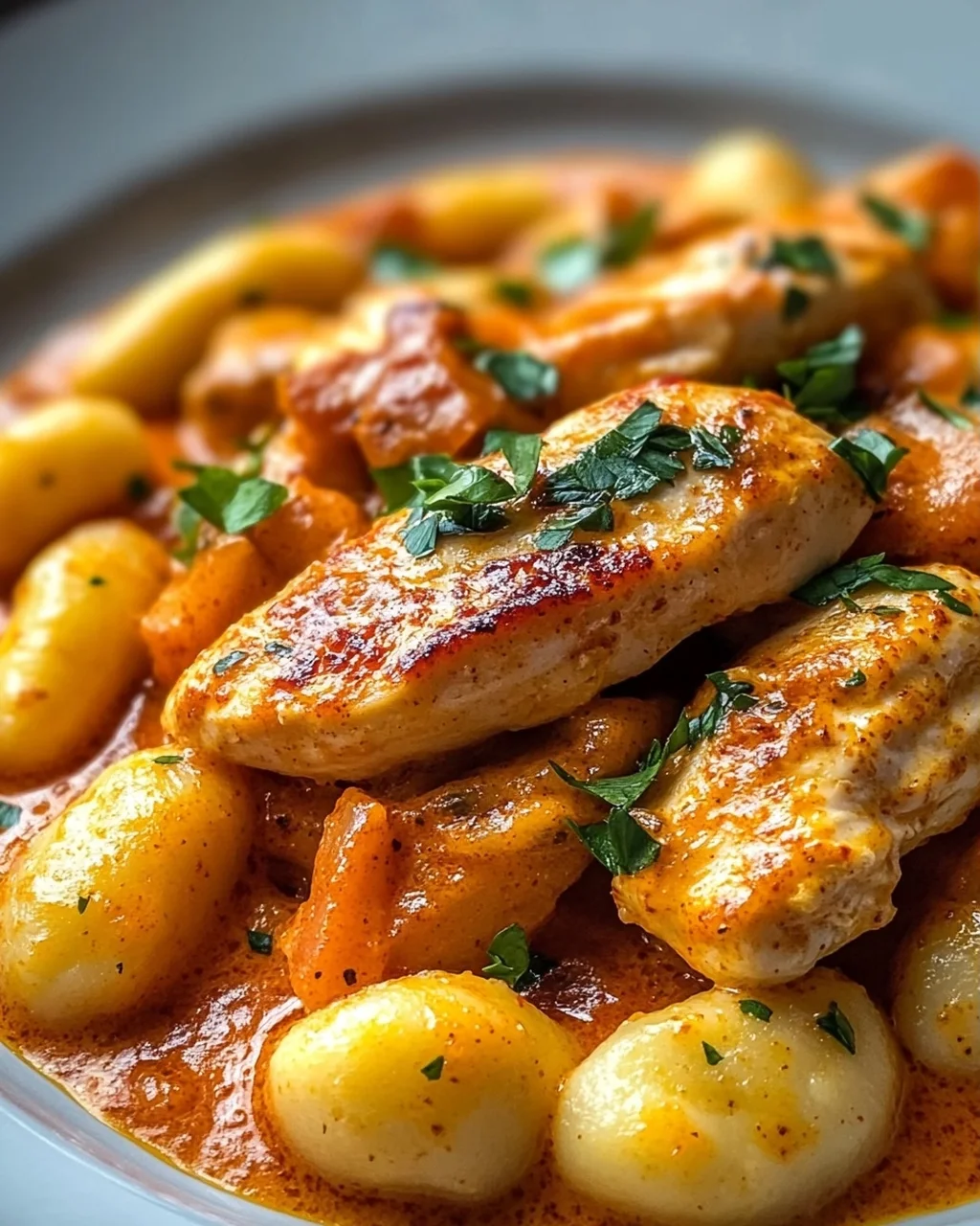 Cremiges Paprika Sahne Hähnchen mit Gnocchi – schnell & lecker