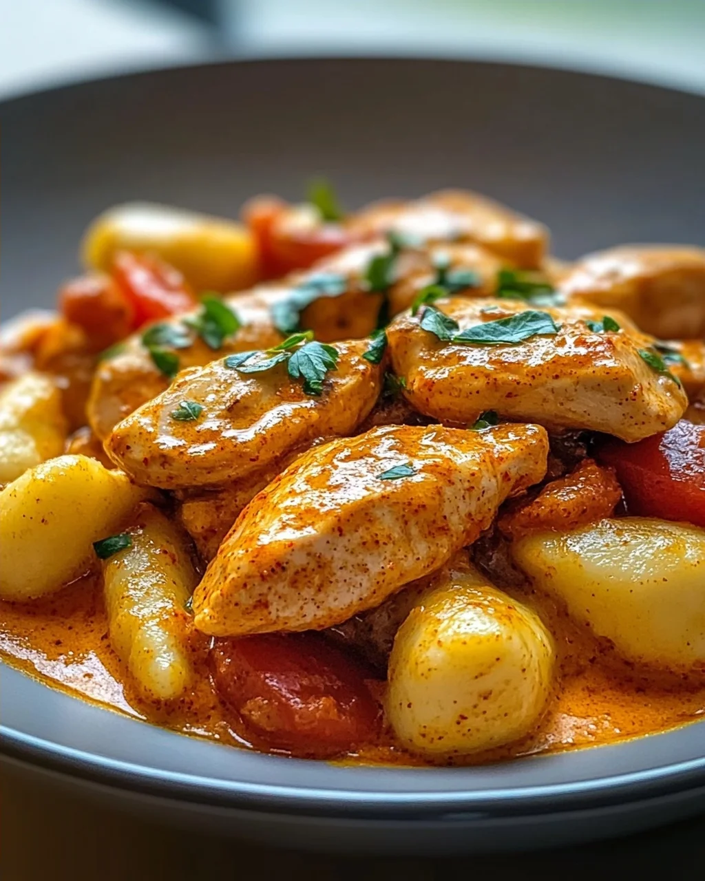 Cremiges Paprika Sahne Hähnchen mit Gnocchi – schnell & lecker