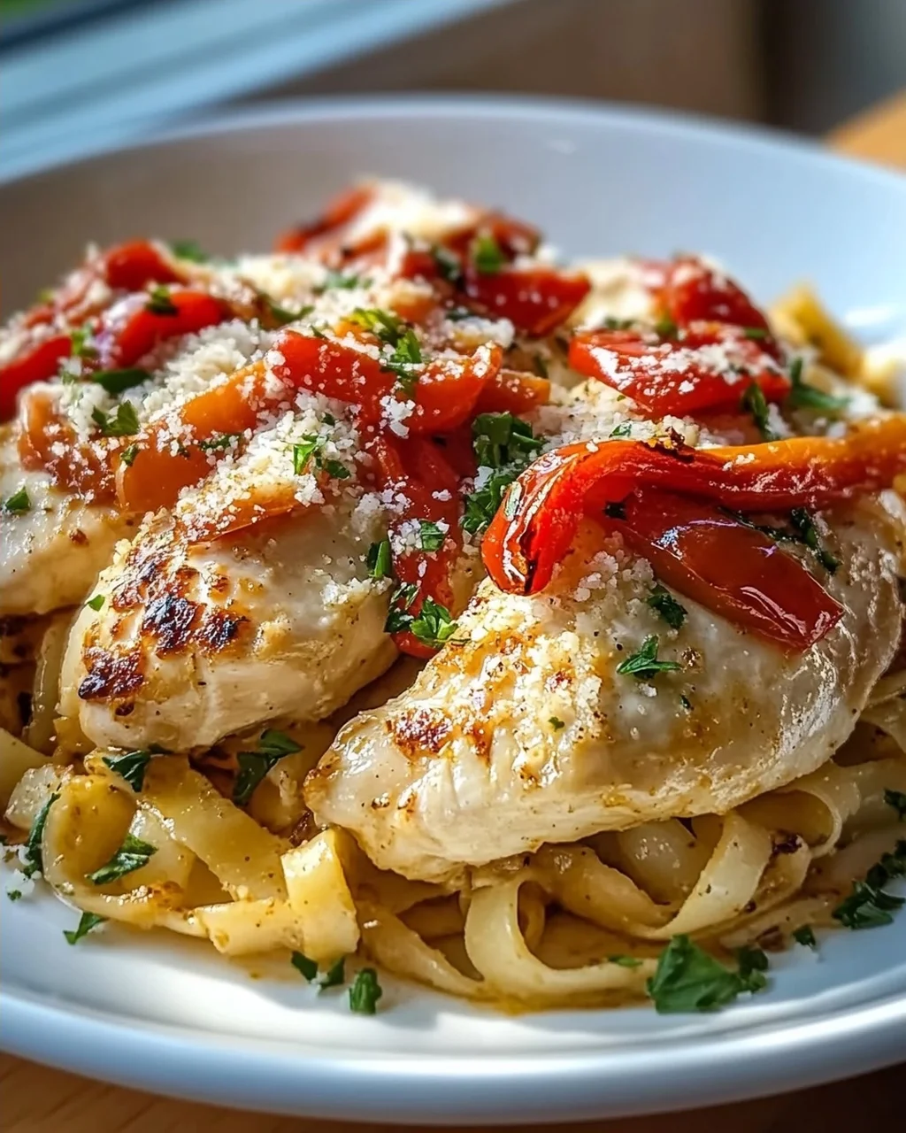Das Beste Parmesan-Hähnchen mit Gerösteter Paprika
