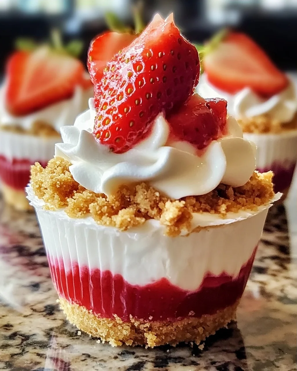 Einfache No-Bake Erdbeer-Käsekuchen-Becher genießen