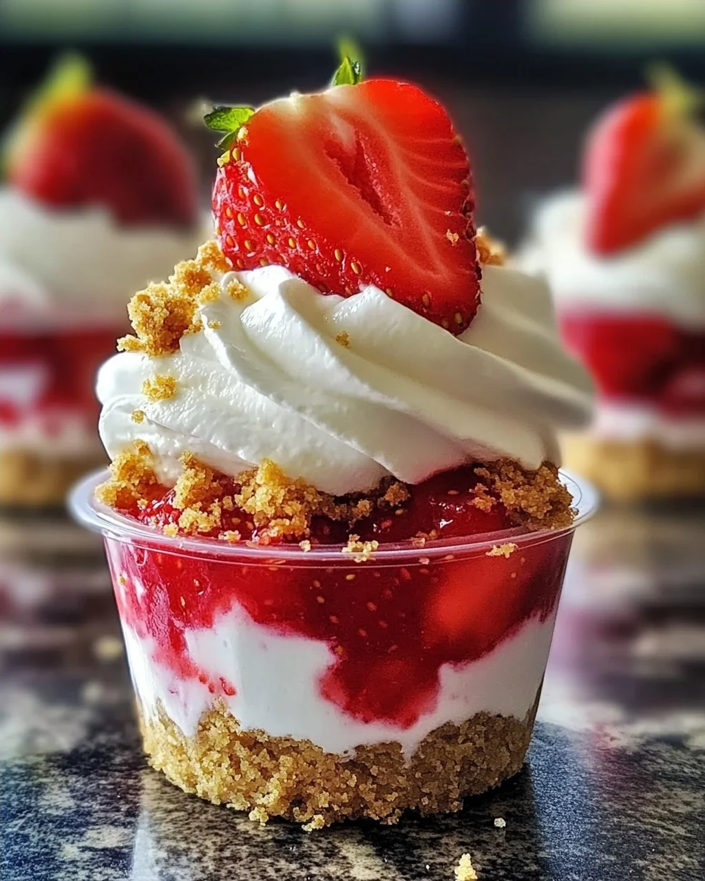 Einfache No-Bake Erdbeer-Käsekuchen-Becher genießen