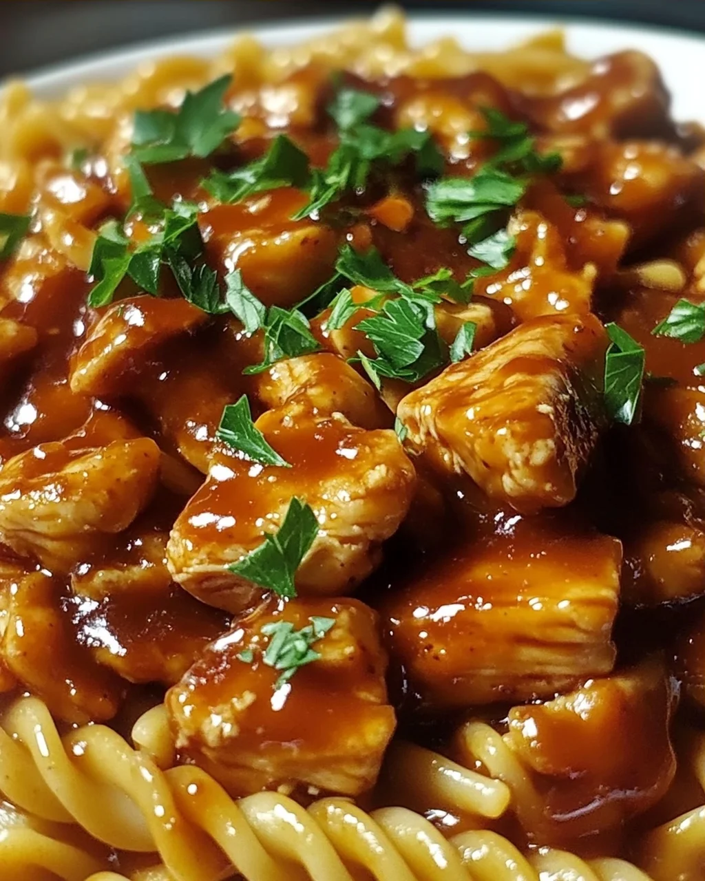 Einfache One Pot Honig-Knoblauch BBQ Hähnchen Pasta