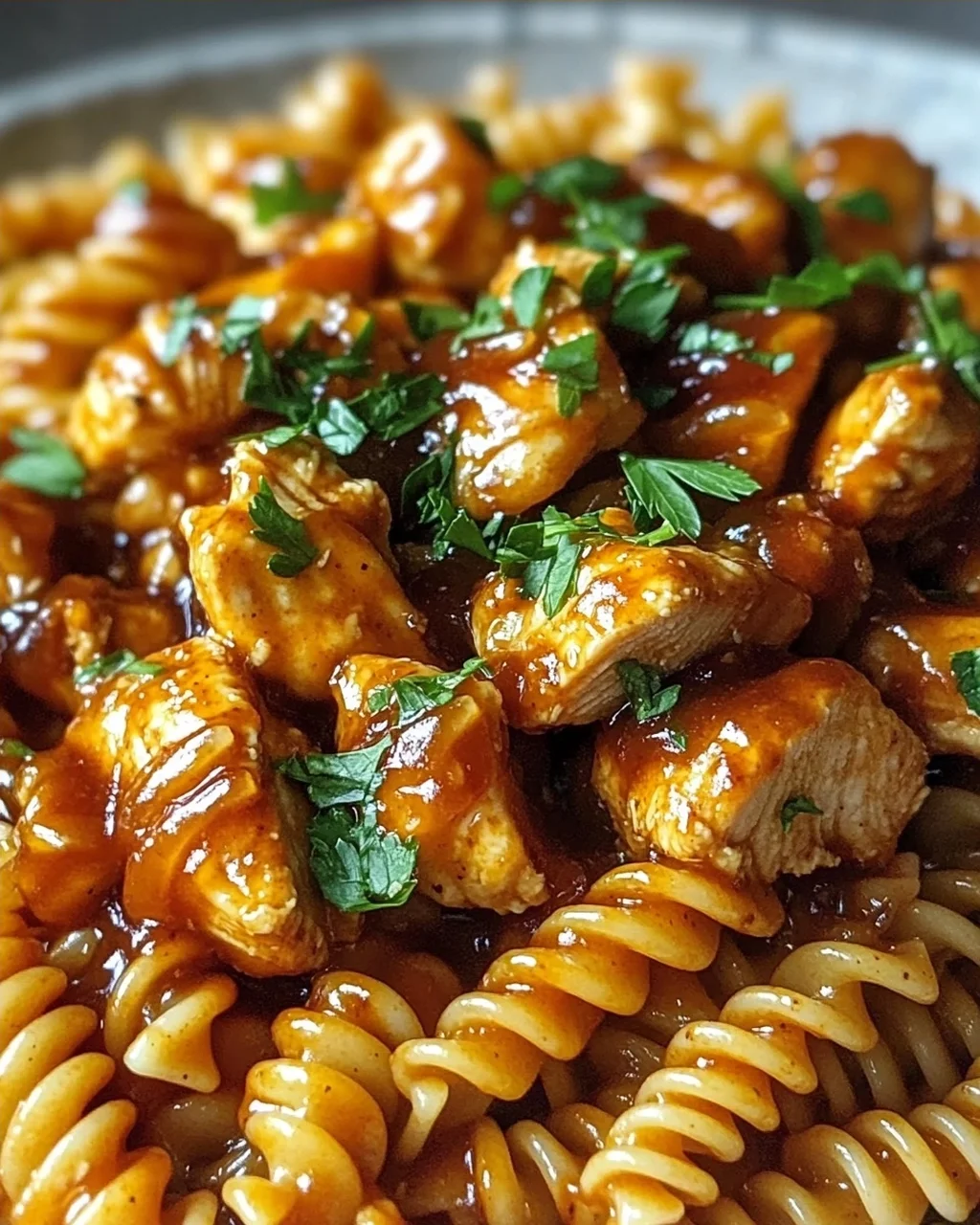 Einfache One Pot Honig-Knoblauch BBQ Hähnchen Pasta