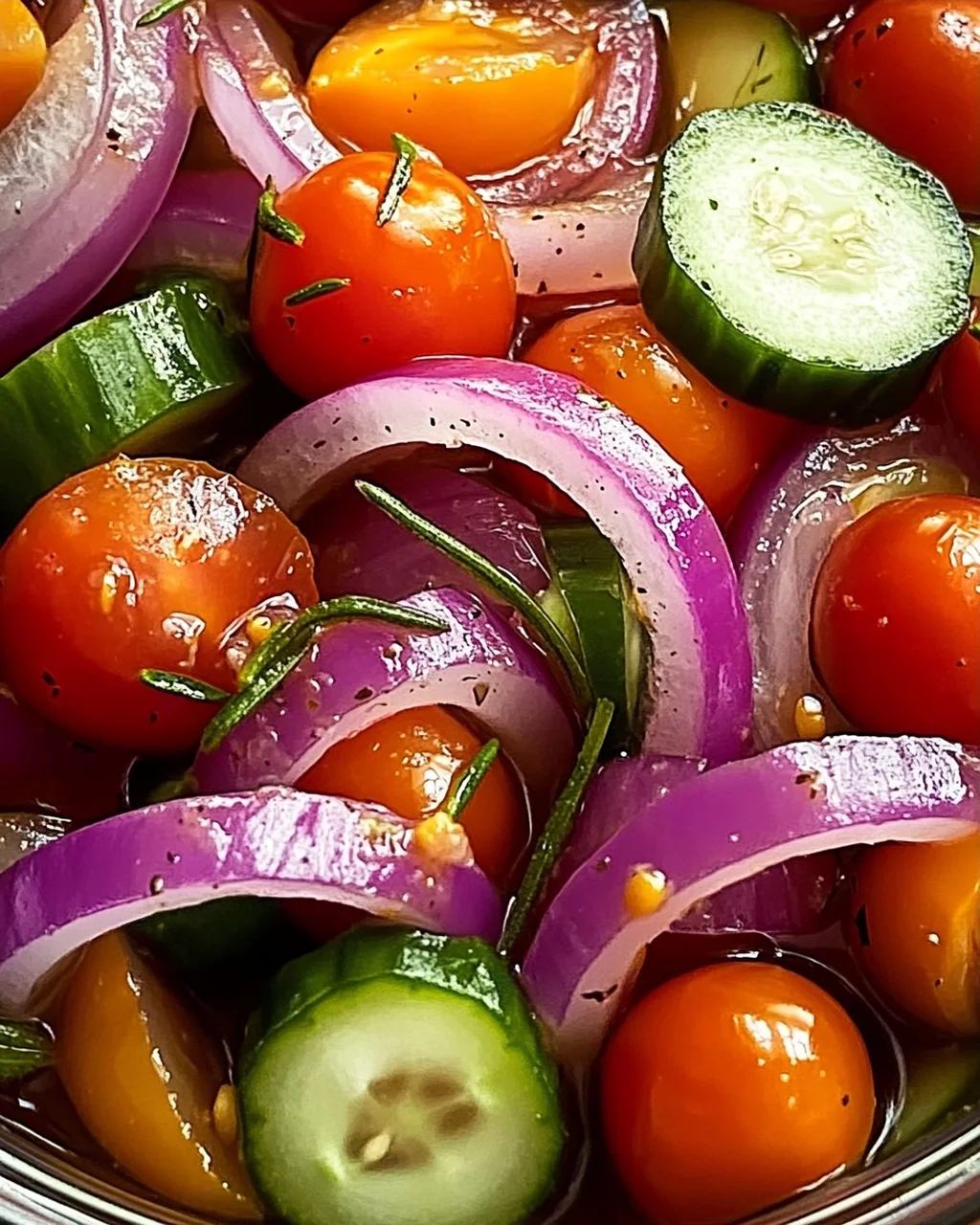 Eingelegte Kirschtomaten, Rote Zwiebeln und Gurken