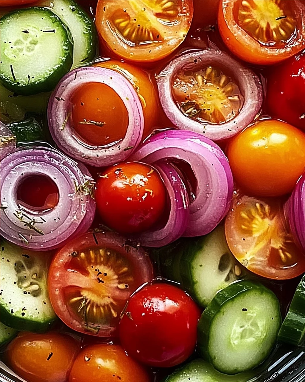 Eingelegte Kirschtomaten, Rote Zwiebeln und Gurken