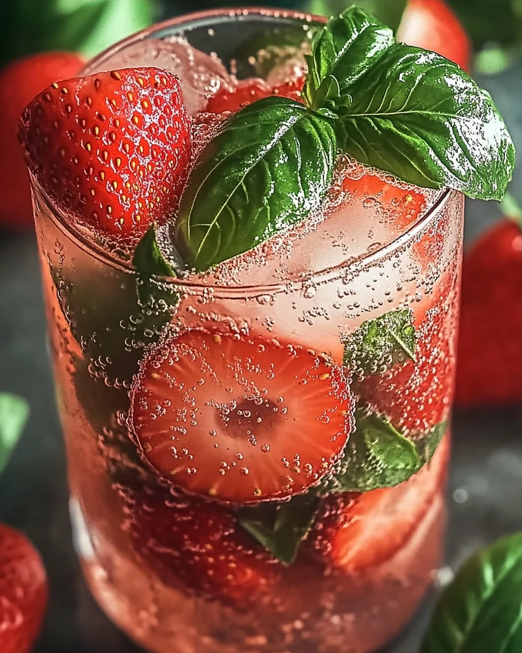 Erdbeer-Basilikum-Mocktail-Spritz für heiße Sommertage