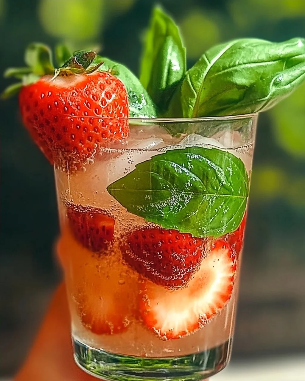 Erdbeer-Basilikum-Mocktail-Spritz für heiße Sommertage