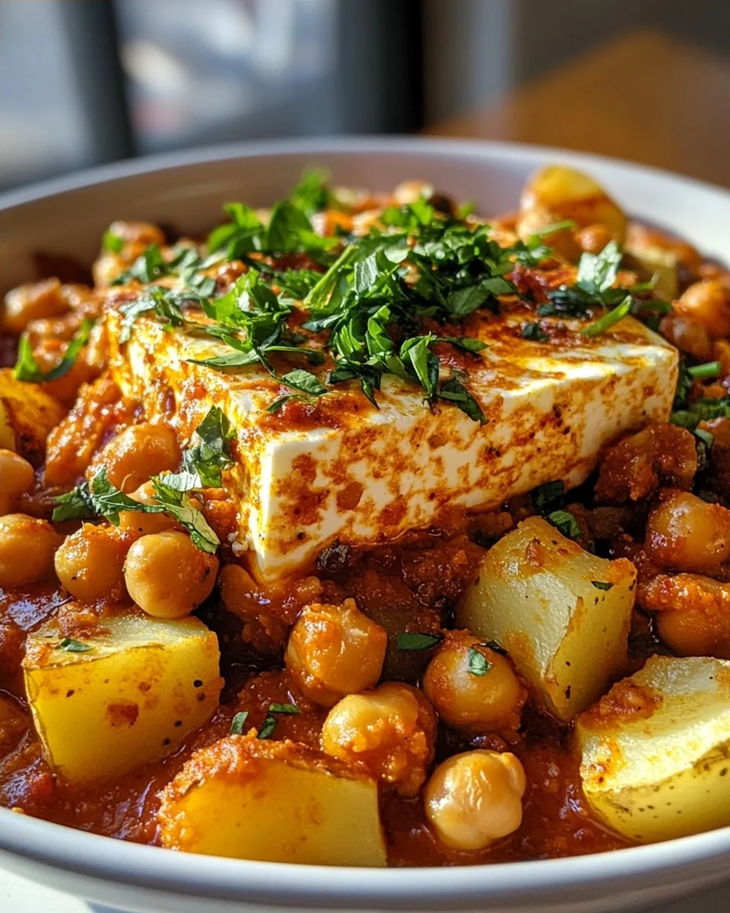 Feta-Kartoffel-Kichererbsen-Harissa-Auflauf: Schnell & Lecker