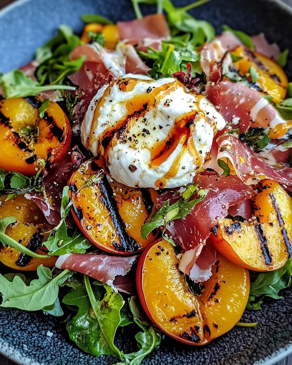 Gegrillter Nektarinen-Burrata-Prosciutto-Salat