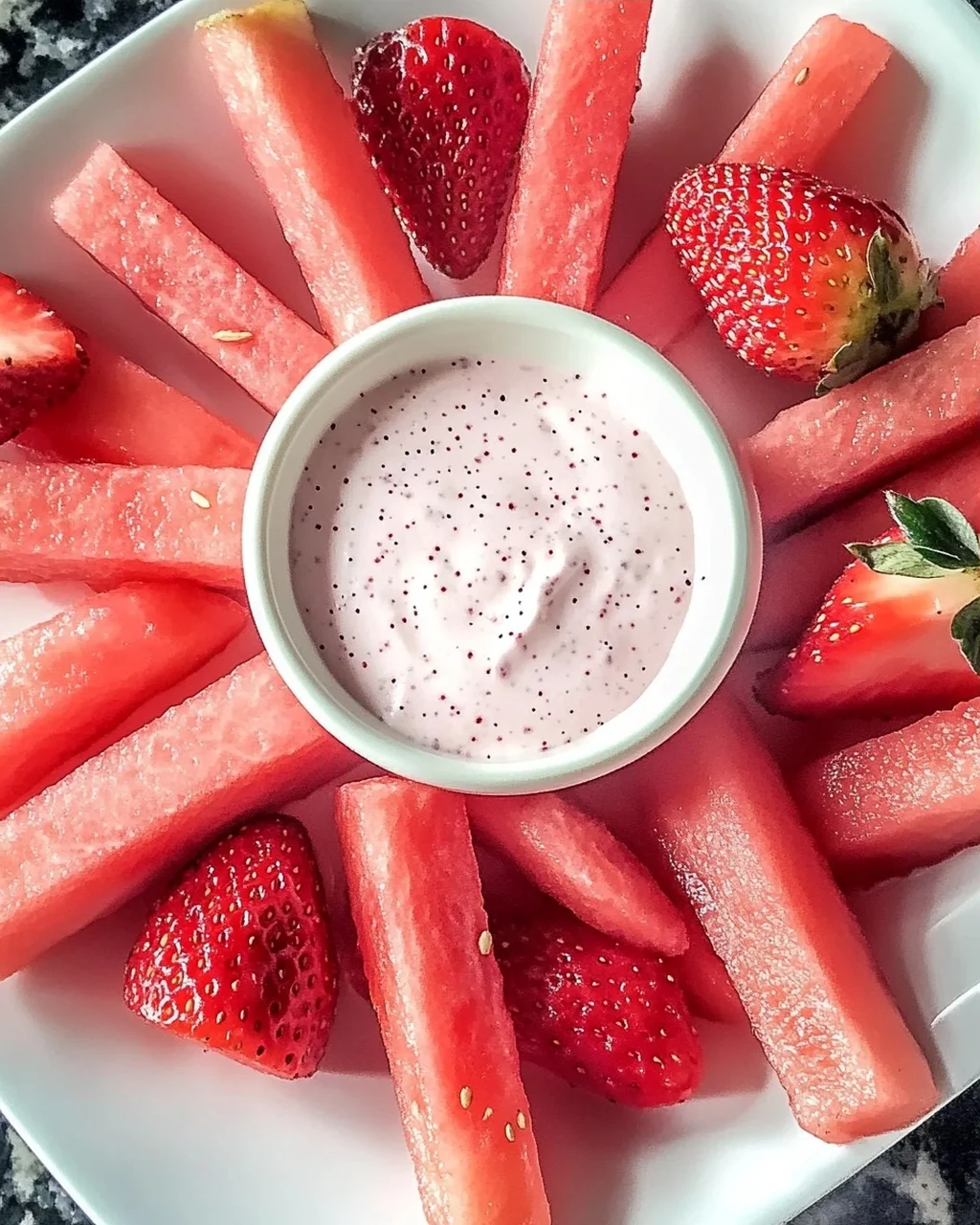 Gesunde Wassermelonen-Pommes mit Frucht-Dip
