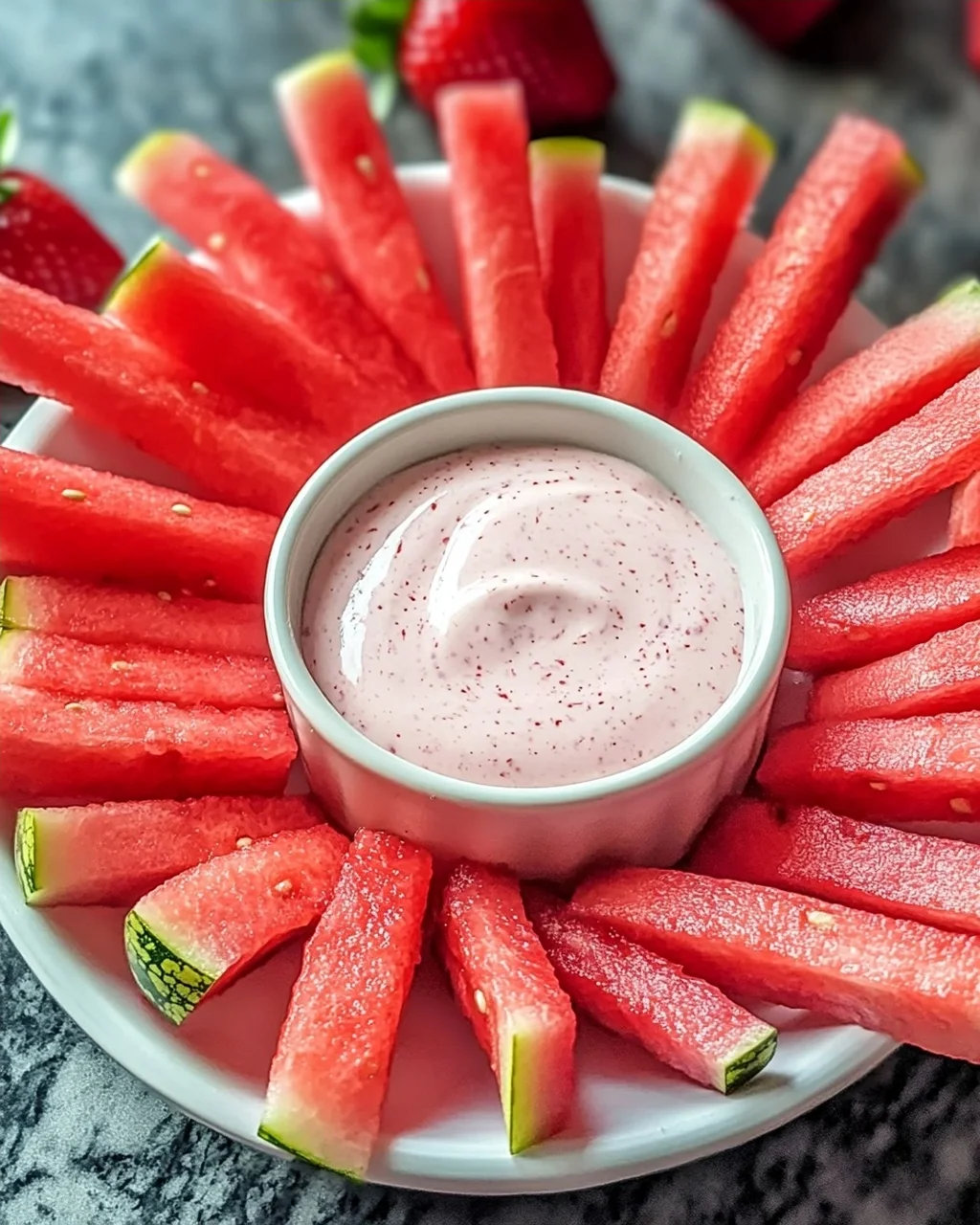 Gesunde Wassermelonen-Pommes mit Frucht-Dip