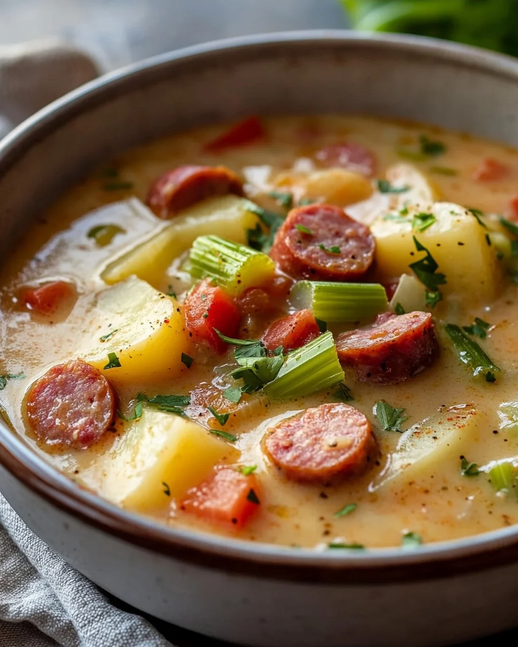 Herzhafte klassische Cajun Kartoffelsuppe im Dutch Oven