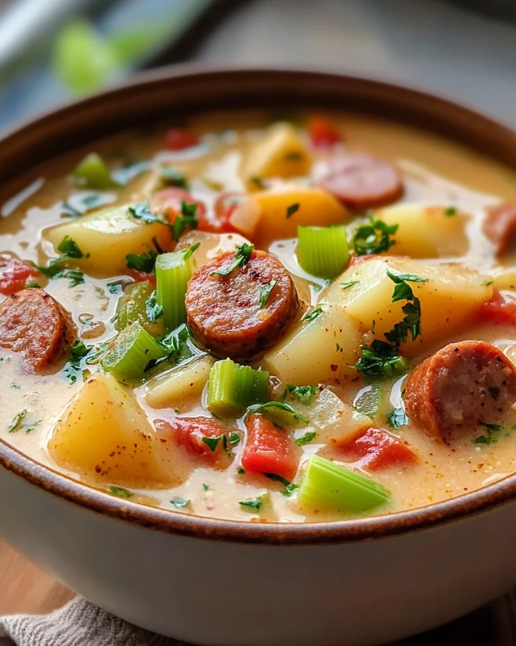 Herzhafte klassische Cajun Kartoffelsuppe im Dutch Oven