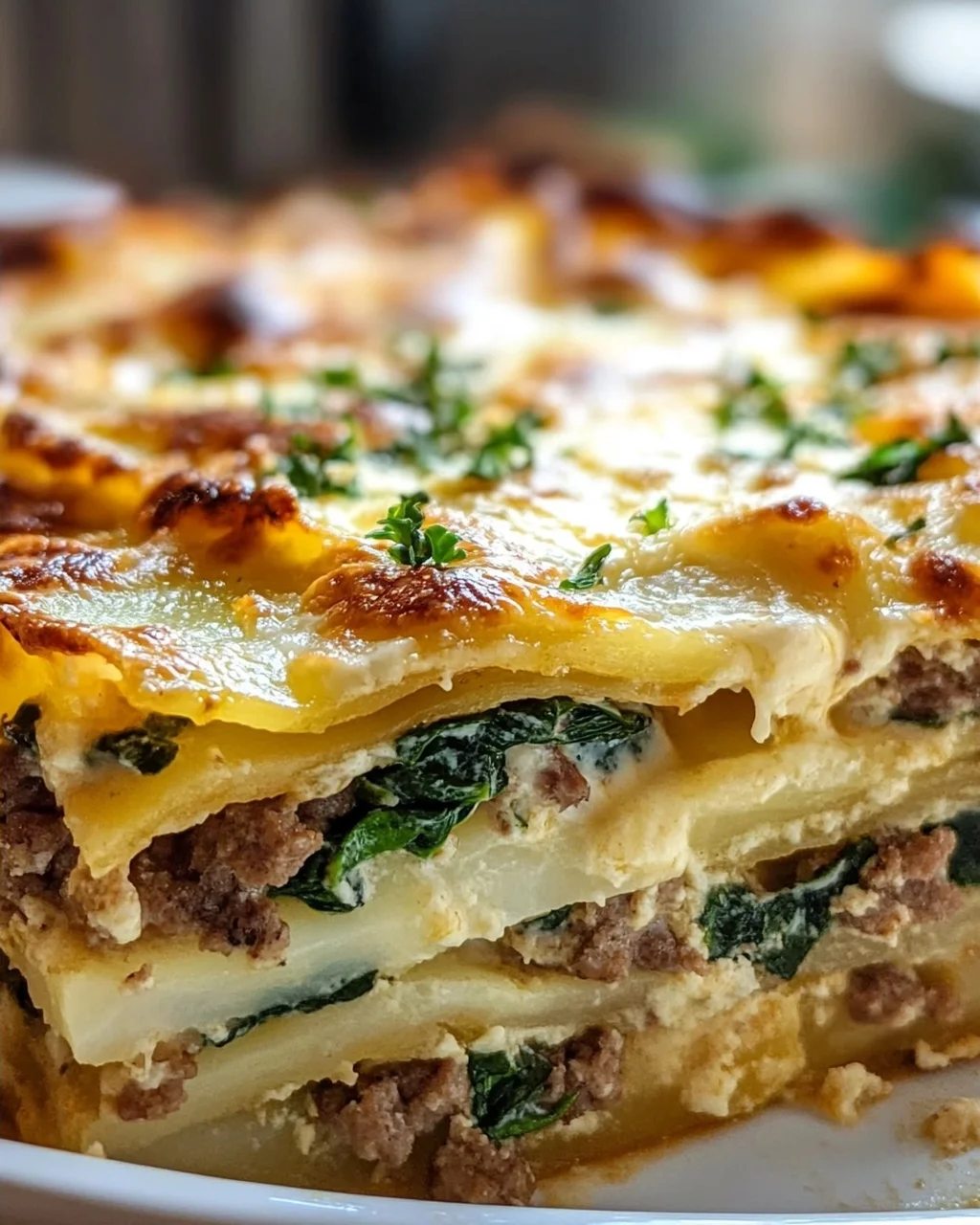 Herzhafter Kartoffel-Spinat-Rindswurst-Schichtauflauf Rezept