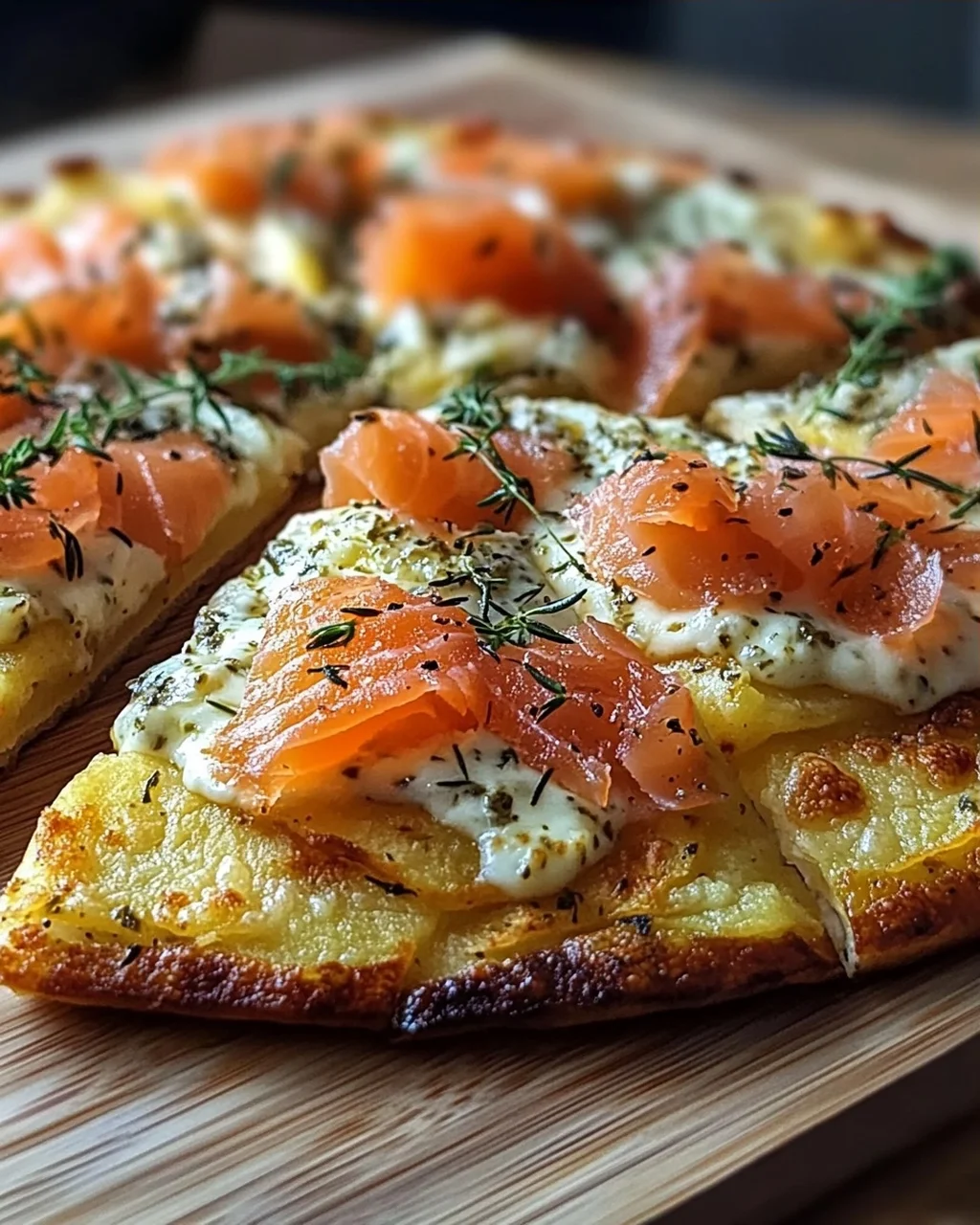 Kartoffelpizza mit Räucherlachs