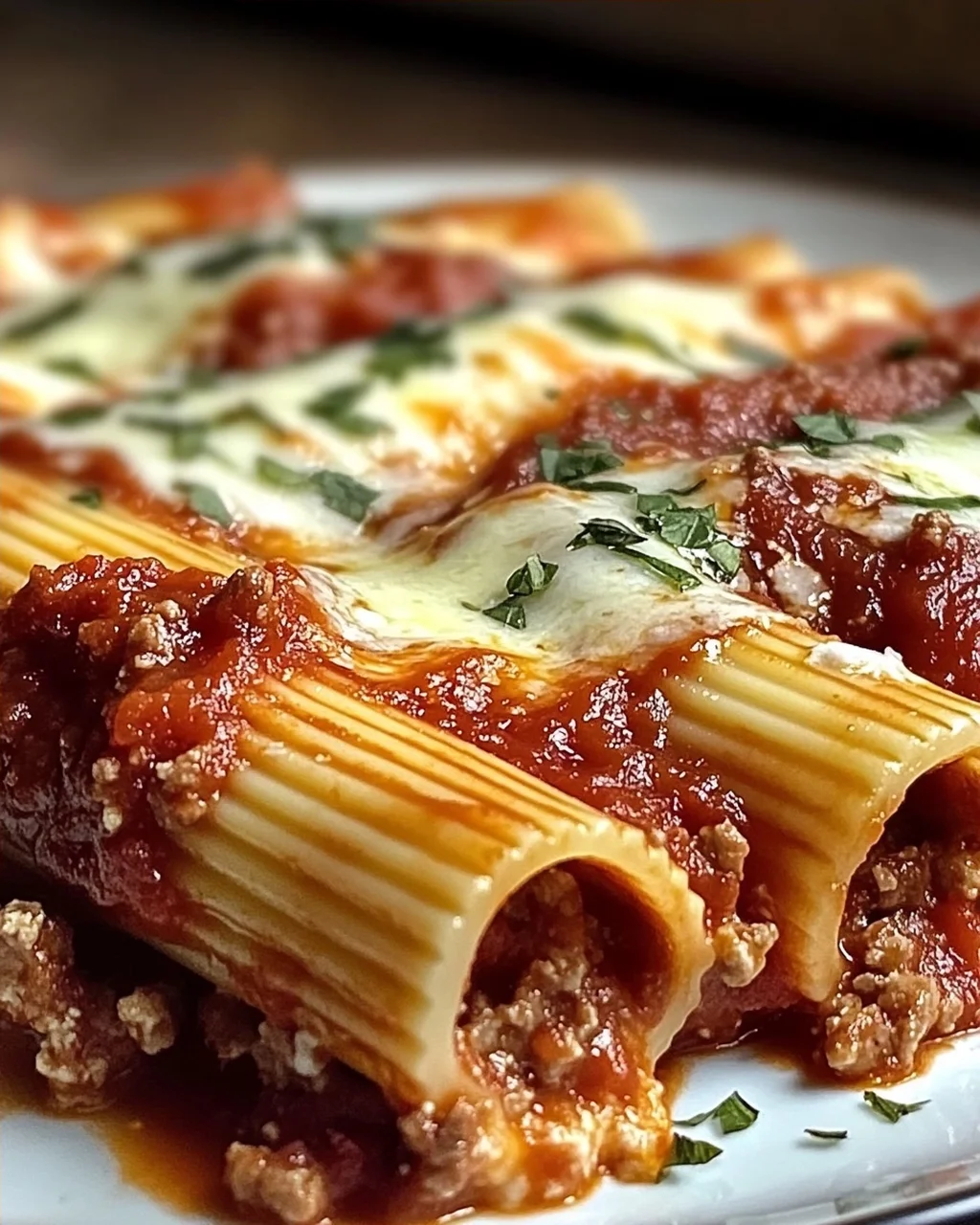 Käsegefüllte Manicotti mit schmackiger Fleischsauce