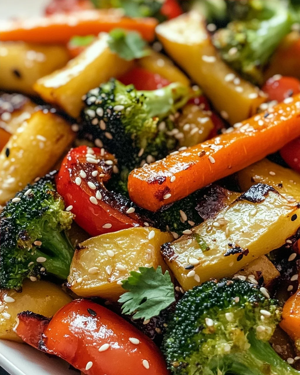 Knuspriges Asiatisches Ofengemüse mit Soja-Sesam-Dressing