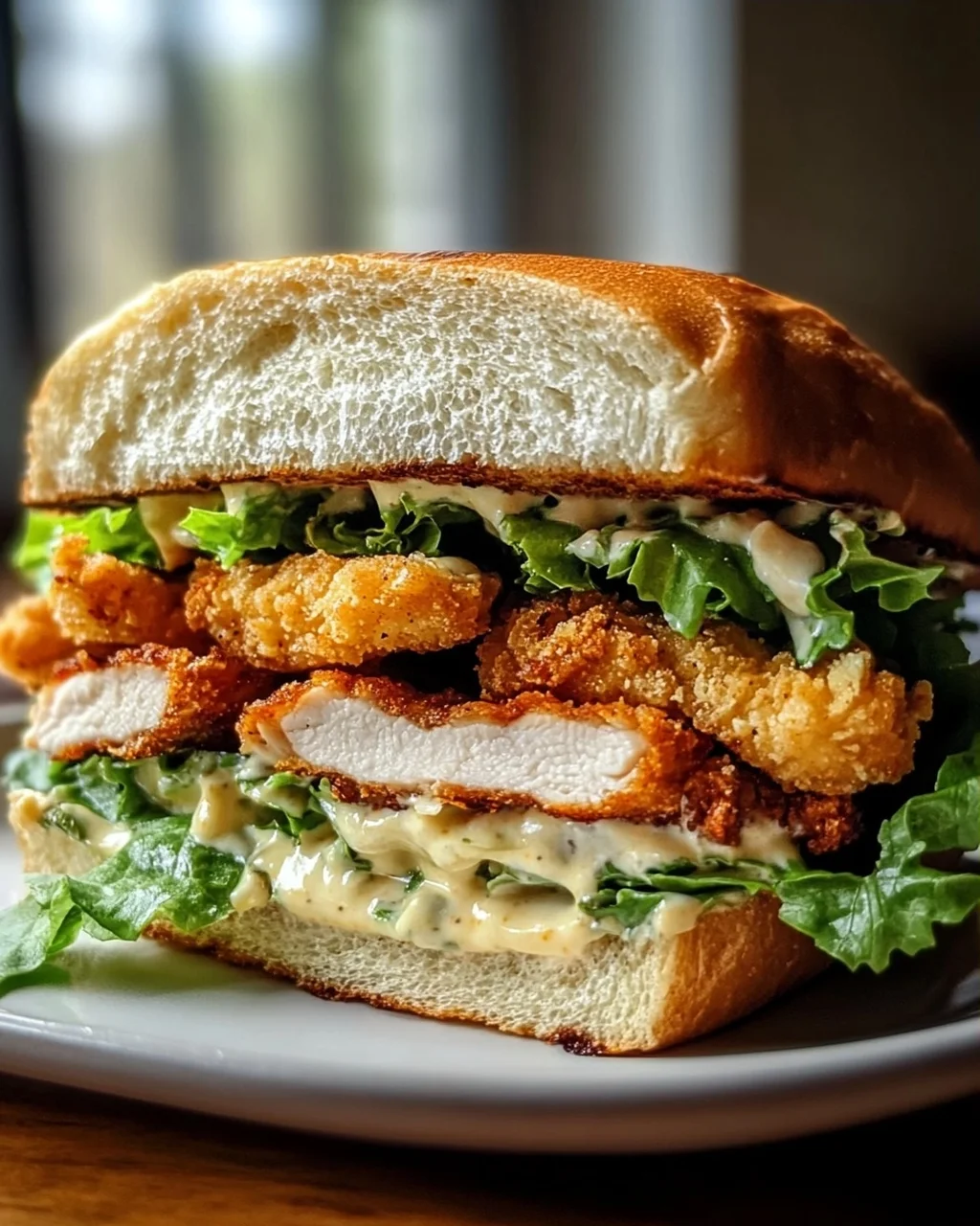 Knuspriges Hähnchen Caesar Sandwich mit Croutons genießen!