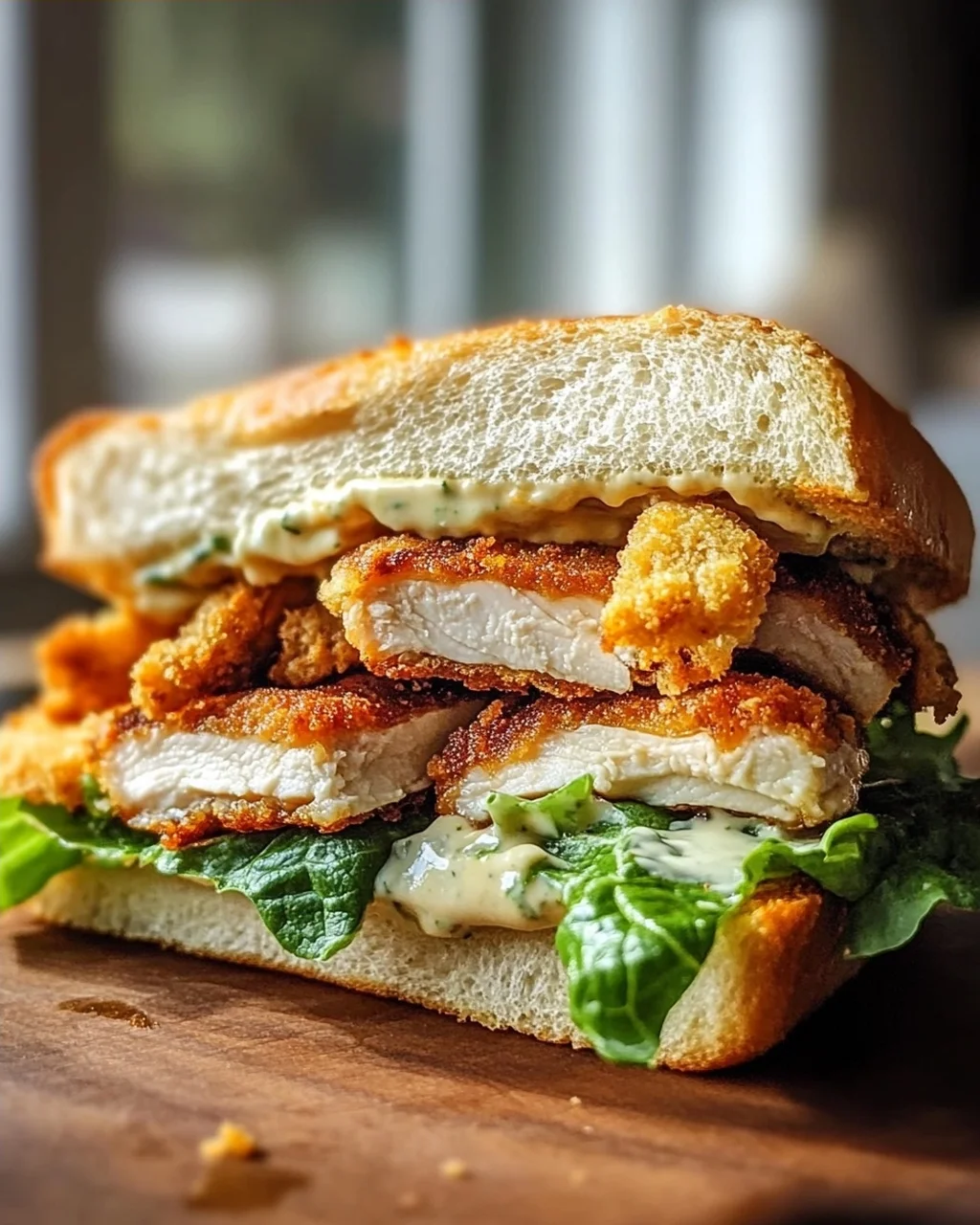 Knuspriges Hähnchen Caesar Sandwich mit Croutons genießen!