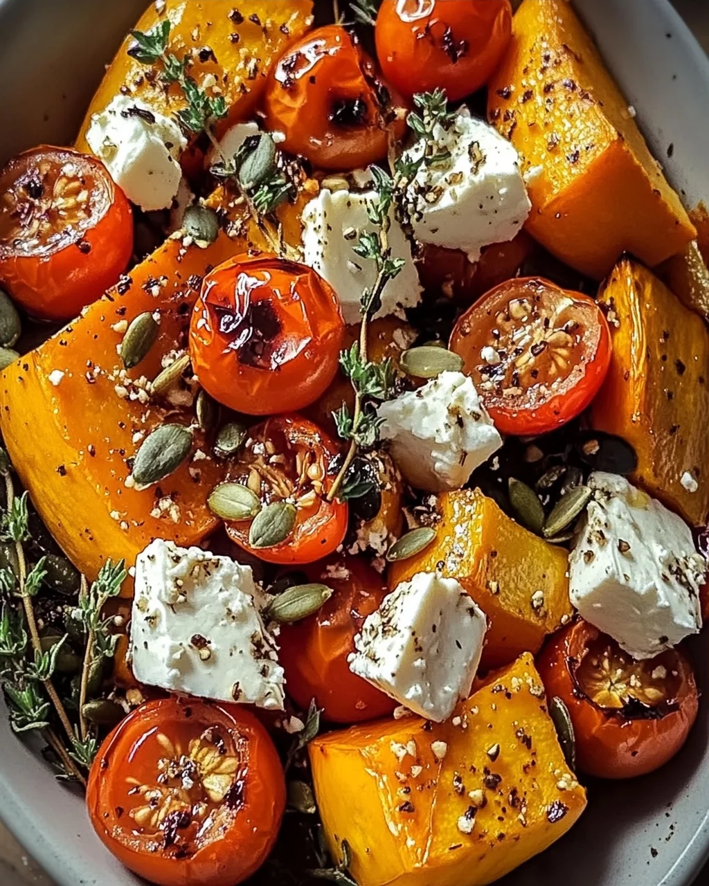 Köstlicher Ofenkürbis mit Feta und Kräutern