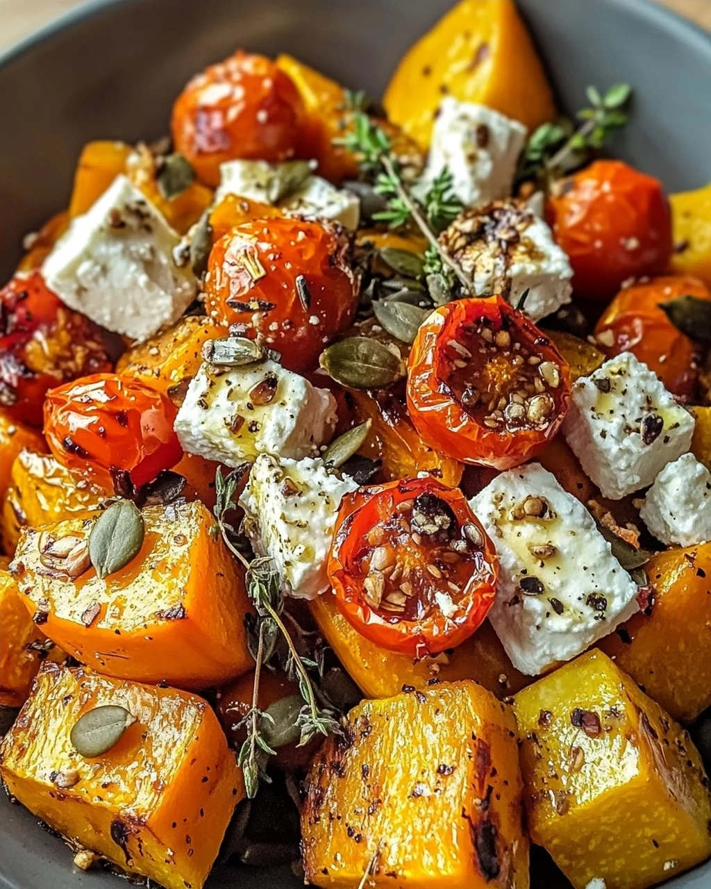 Köstlicher Ofenkürbis mit Feta und Kräutern