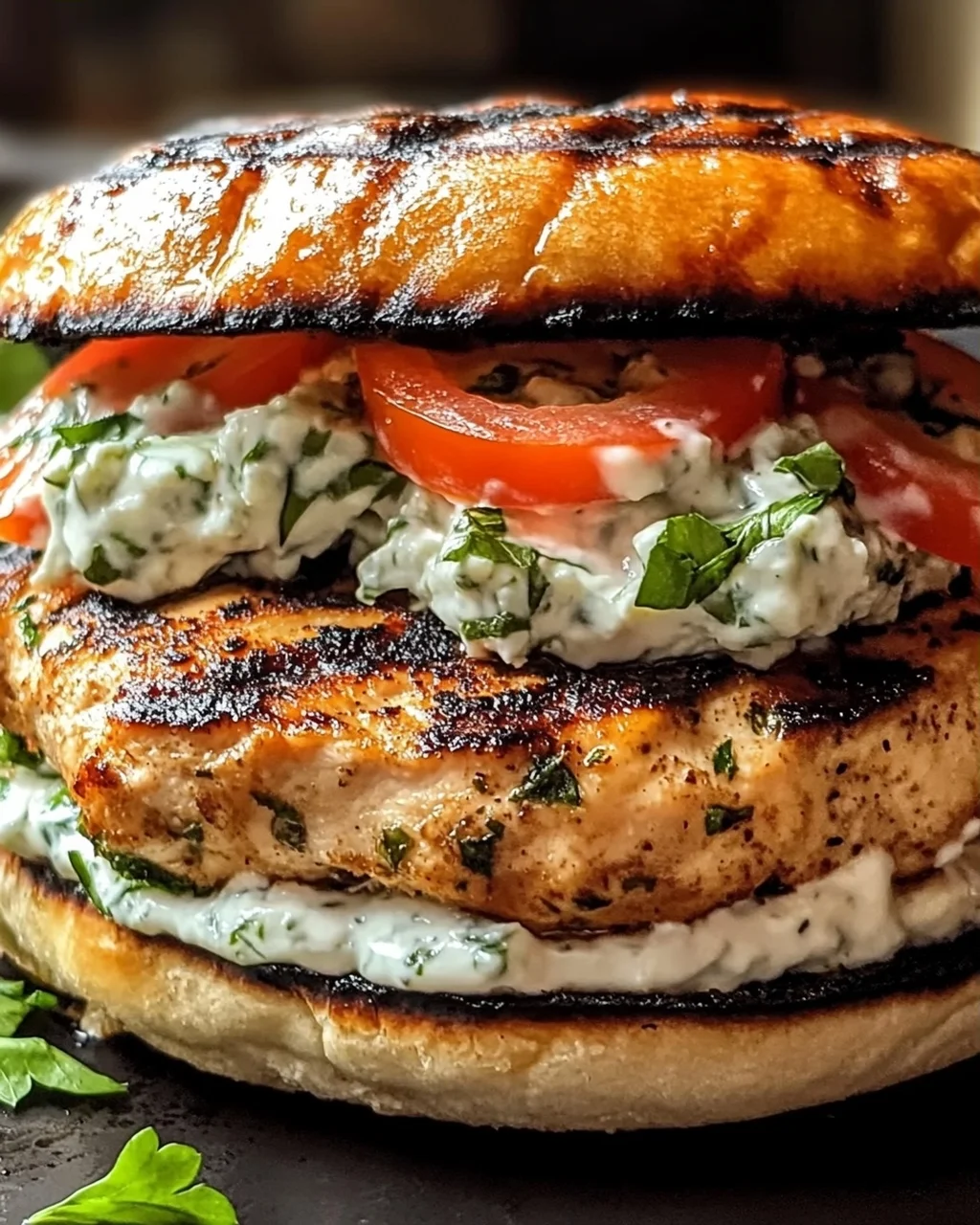 Saftige griechische Hähnchenburger mit Tzatziki lecker!