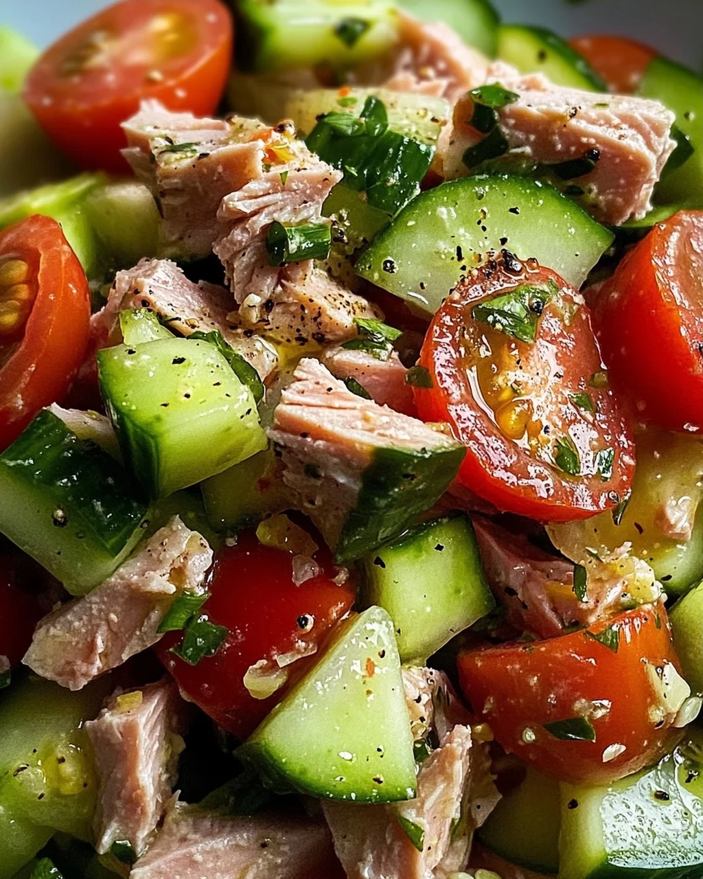 Schneller Thunfischsalat mit Gurke und Tomate