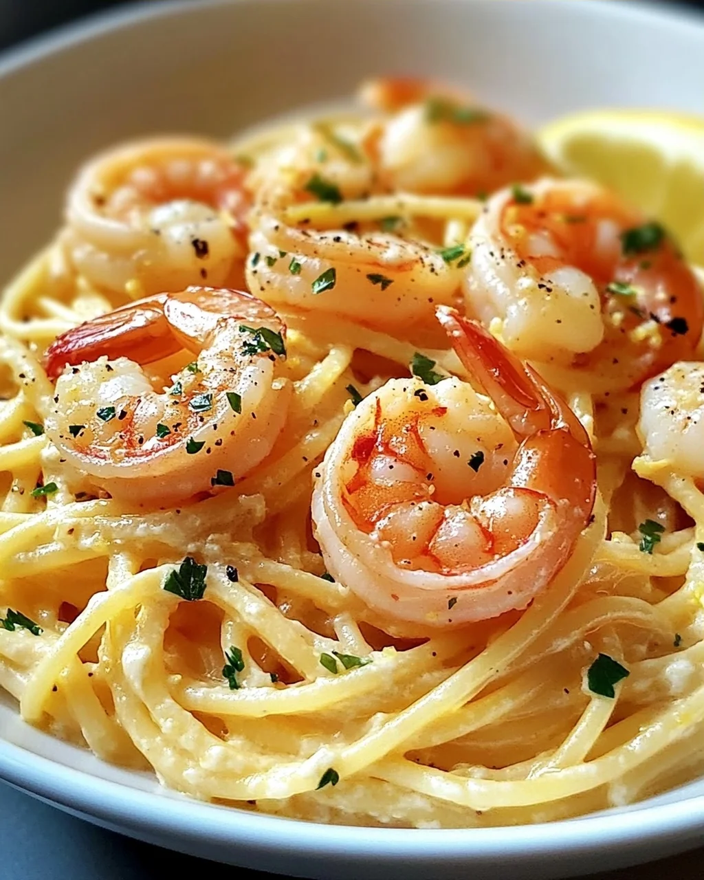 Spaghetti mit Garnelen in Frischkäsesauce