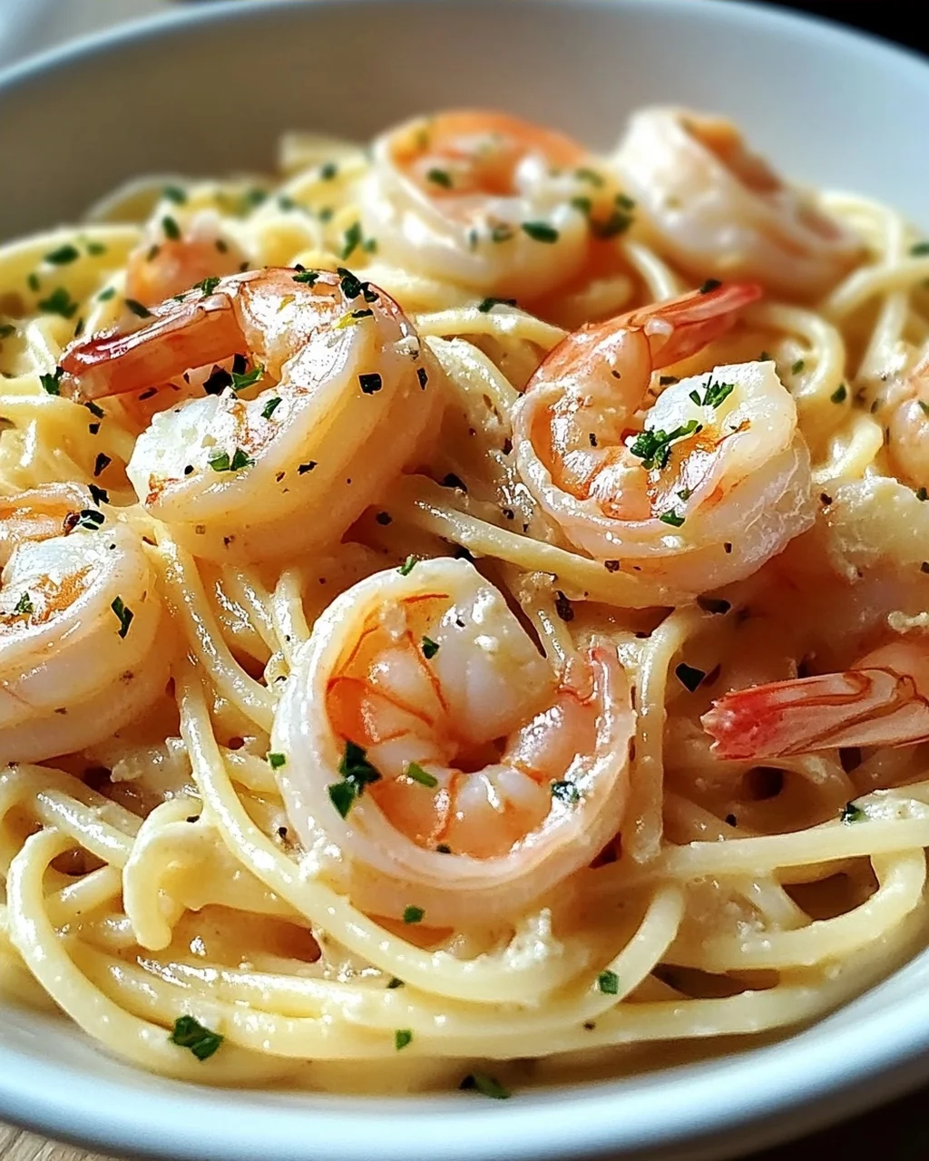 Spaghetti mit Garnelen in Frischkäsesauce