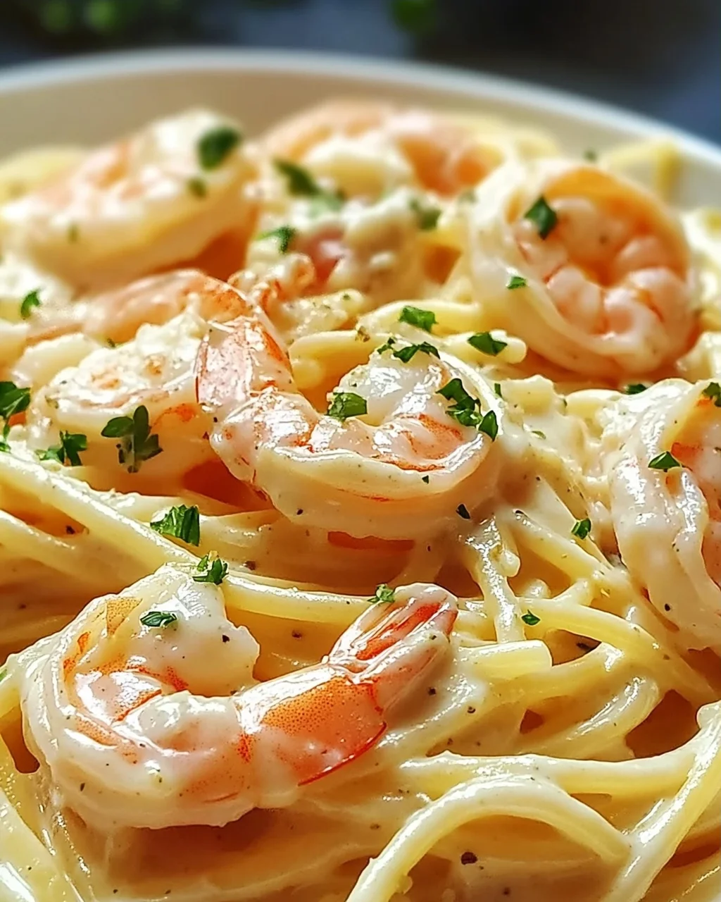 Spaghetti with Shrimp in Creamy Cream Cheese Sauce
