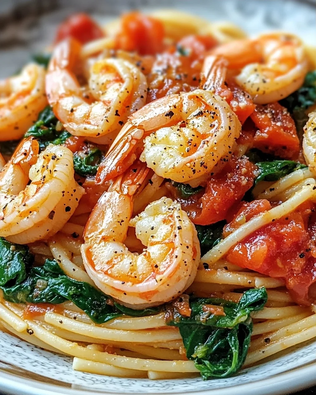 Tomate-Spinat-Garnelen-Nudeln