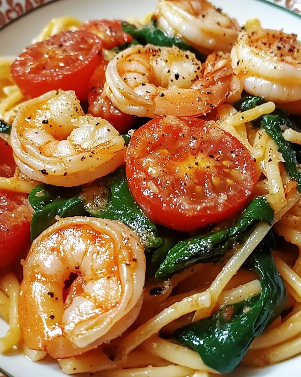 Tomate-Spinat-Garnelen-Nudeln