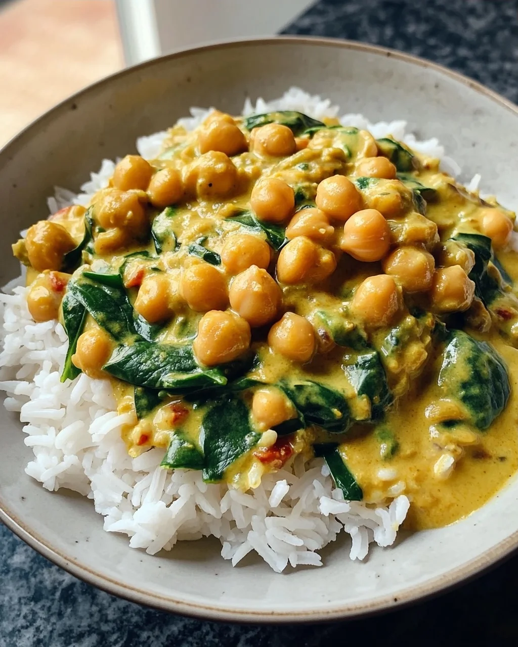 Veganes Curry Rice mit Kichererbsen & Spinat – Einfach köstlich!