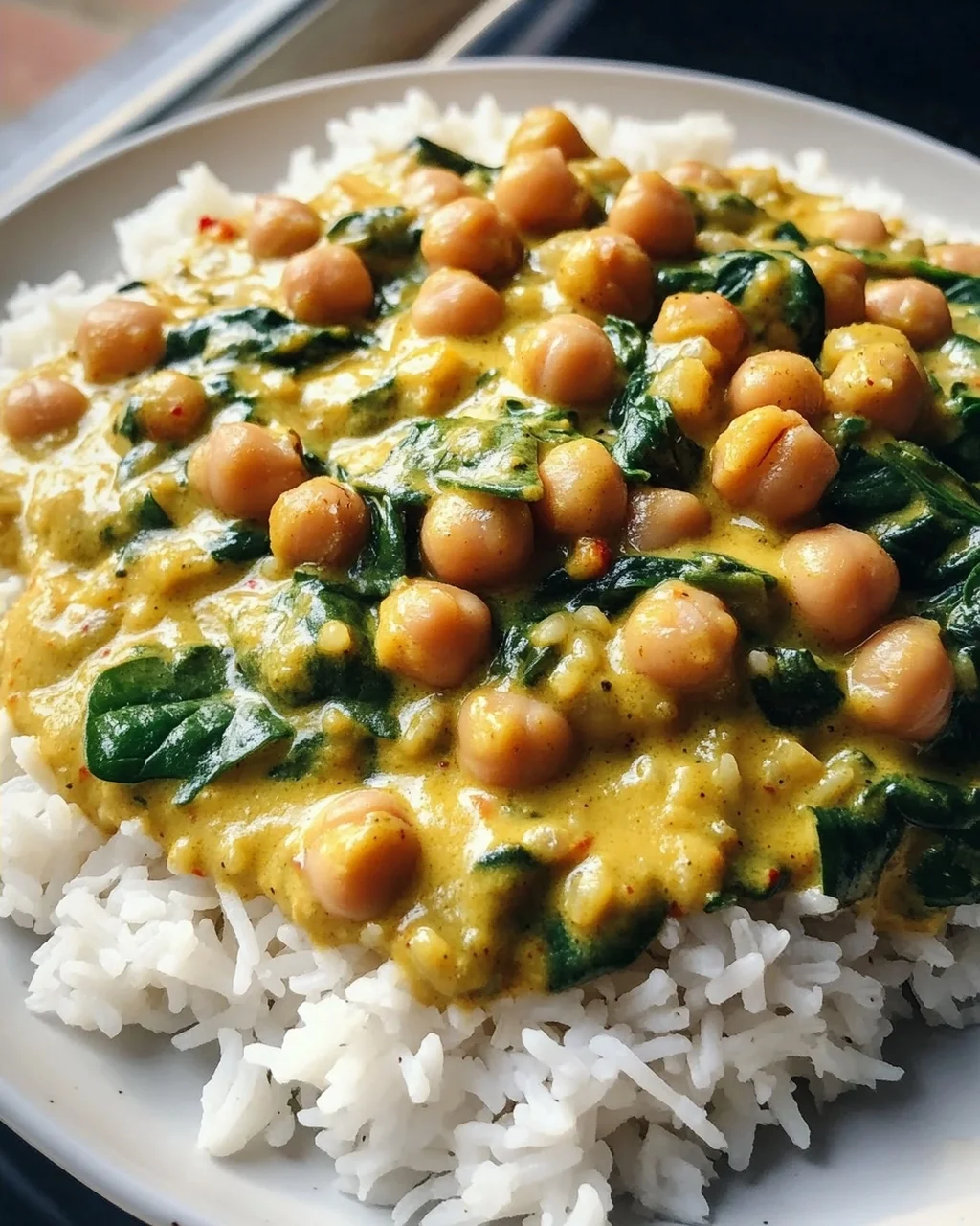 Veganes Curry Rice mit Kichererbsen & Spinat – Einfach köstlich!