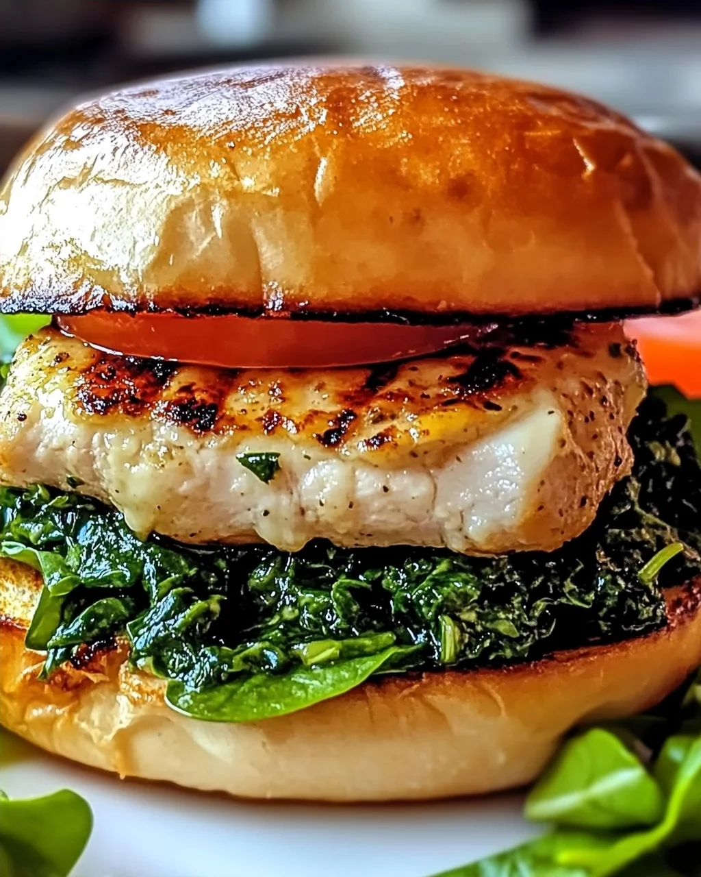 Weißer Cheddar Spinat Hähnchenburger für jeden Tag